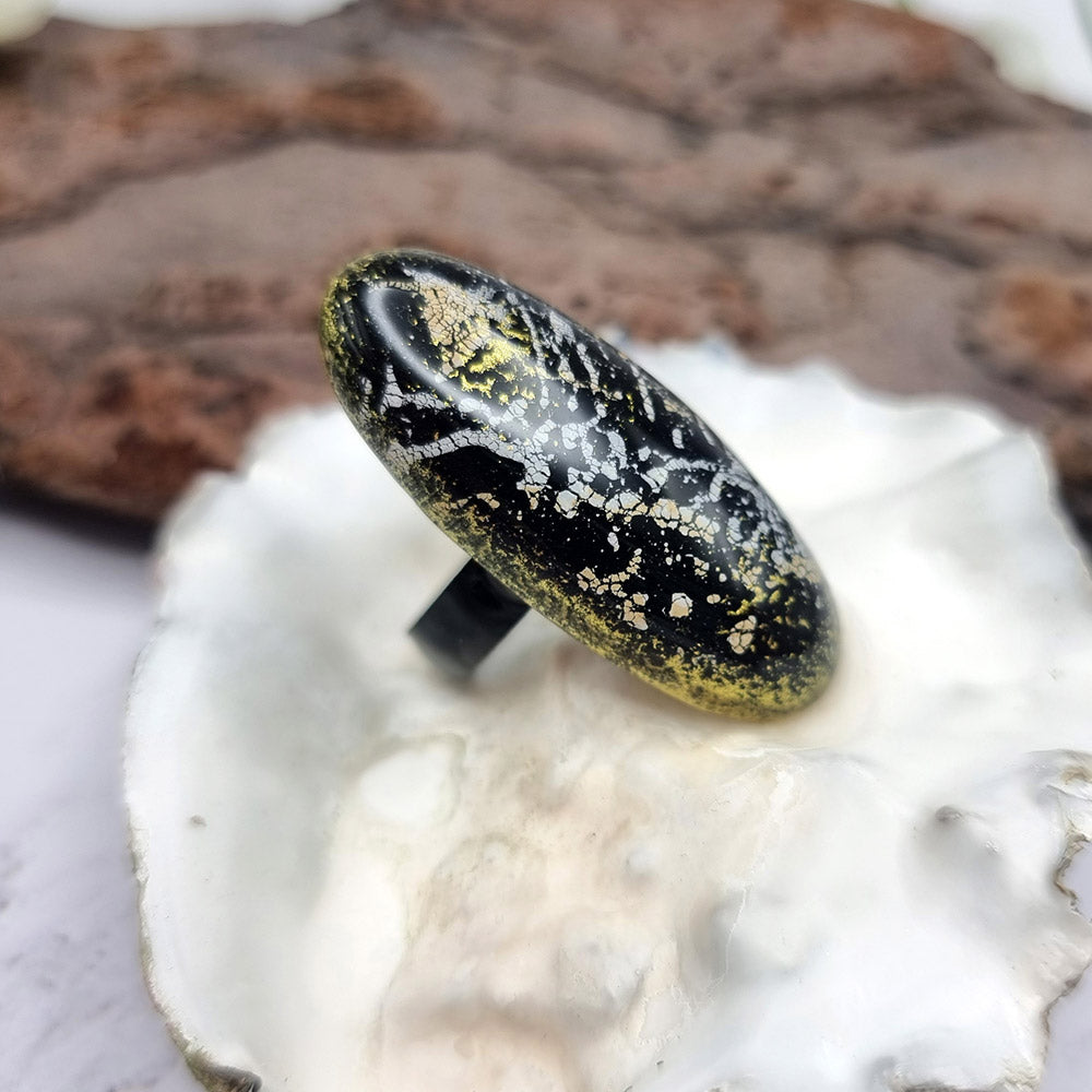Ring out of polymer clay in Black & Gold Colours Ring SweetyBijou Jewelry