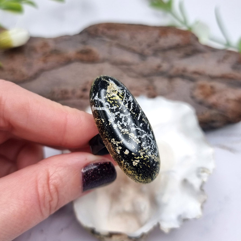 Ring out of polymer clay in Black & Gold Colours Ring SweetyBijou Jewelry