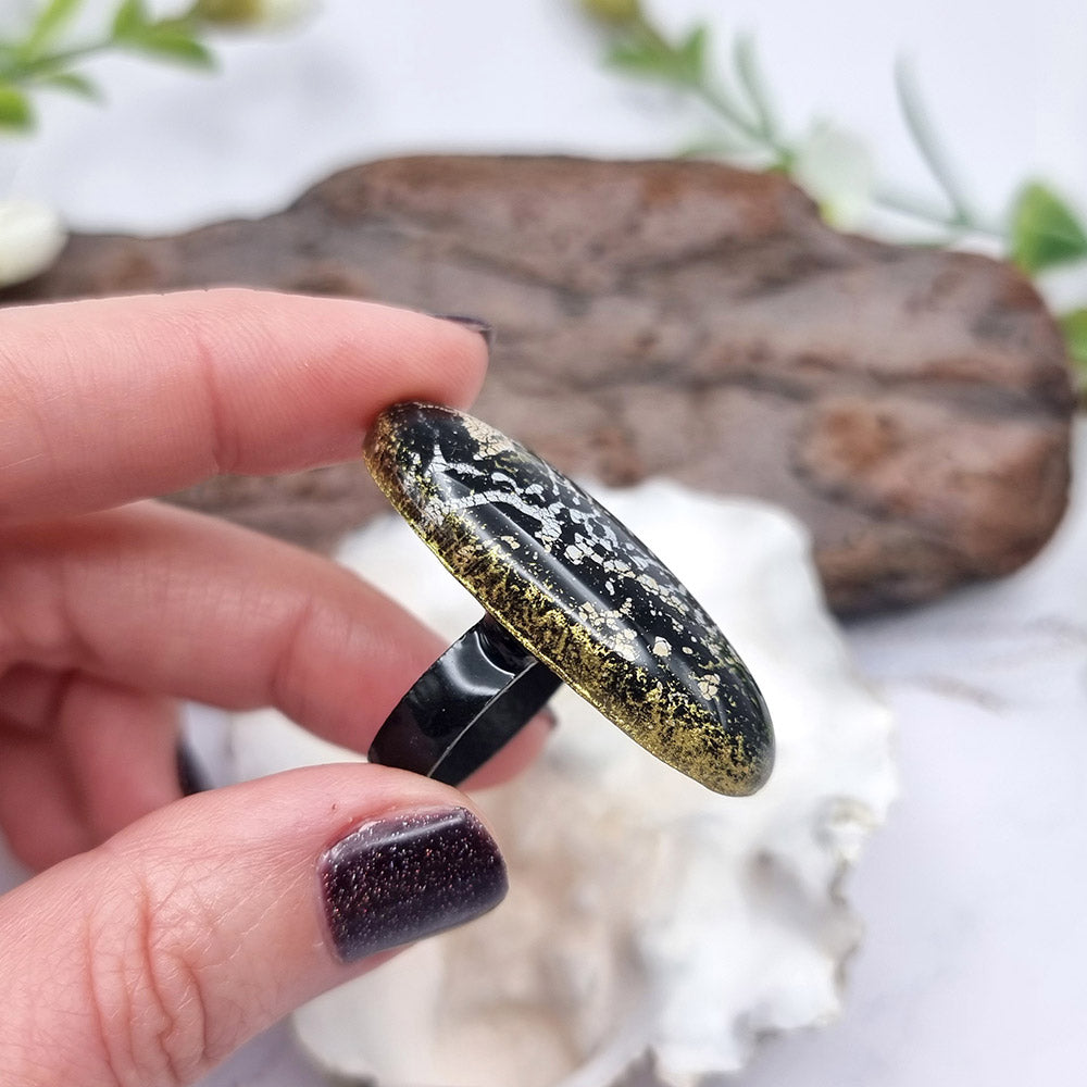 Ring out of polymer clay in Black & Gold Colours Ring SweetyBijou Jewelry
