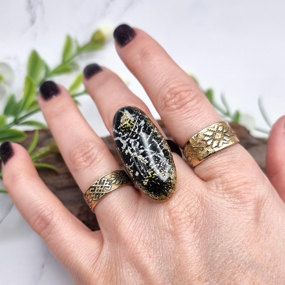 Ring out of polymer clay in Black & Gold Colours Ring SweetyBijou Jewelry