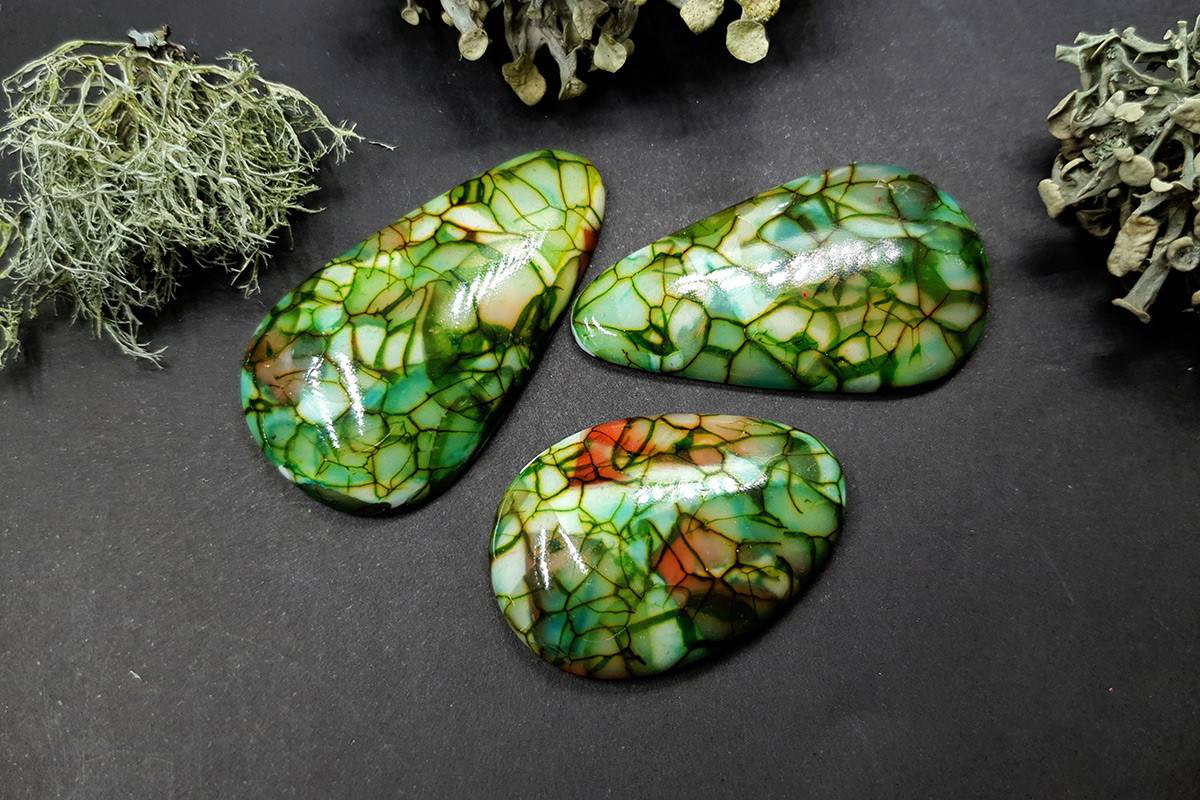 3 cabochons Faux Dragon's Vein Agate Stone (#2) Cabochons SweetyBijou Cabochons