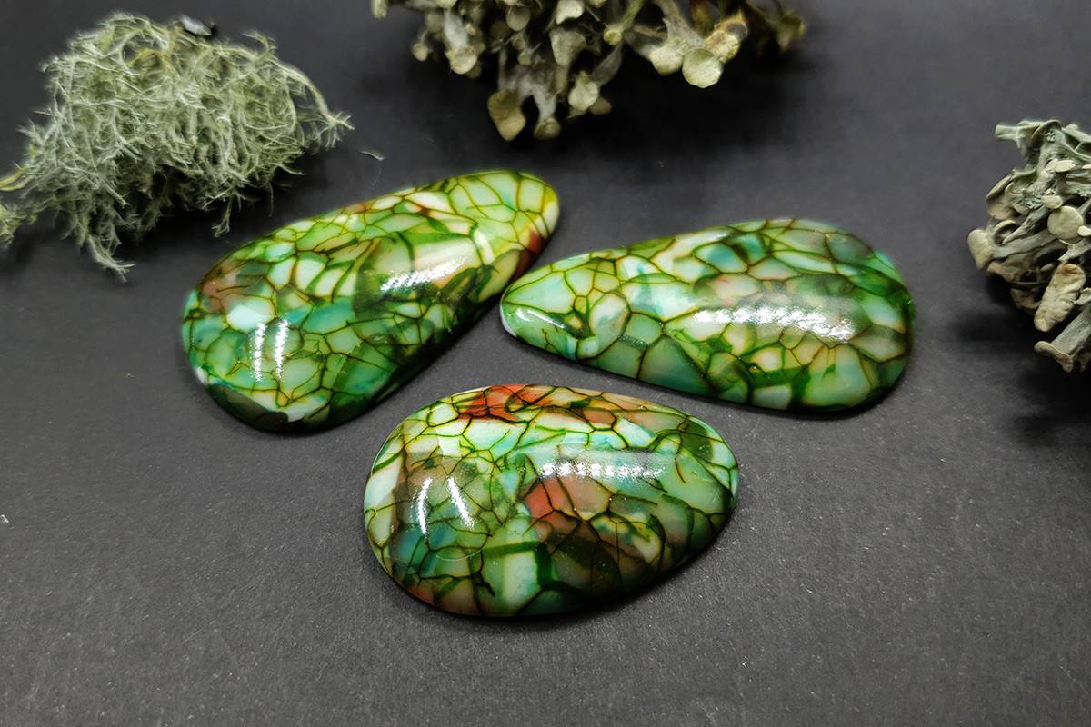 3 cabochons Faux Dragon's Vein Agate Stone (#2) Cabochons SweetyBijou Cabochons Default Title