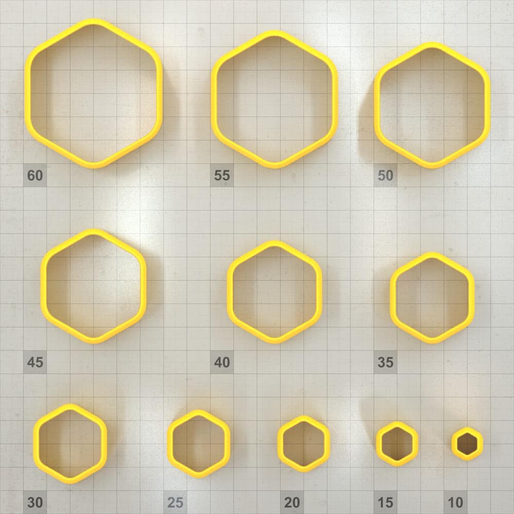 Hexagon Rounded - Set of 11 Polymer Clay Cutter Plastic Cutters SweetyBijou Tools