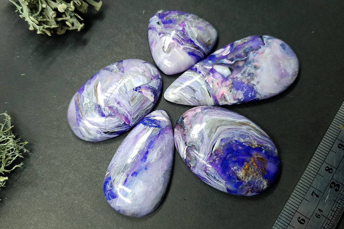 Faux Charoite clay stone 5 cabochons Cabochons SweetyBijou Cabochons