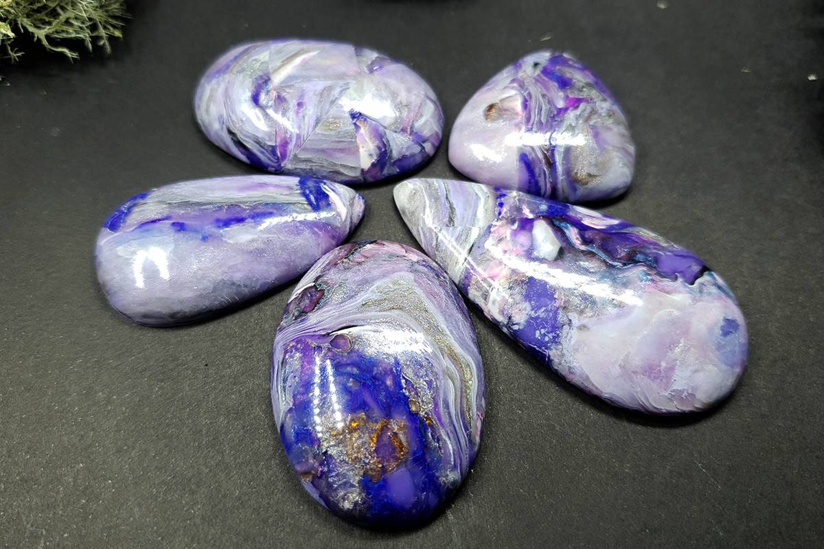 Faux Charoite clay stone 5 cabochons Cabochons SweetyBijou Cabochons