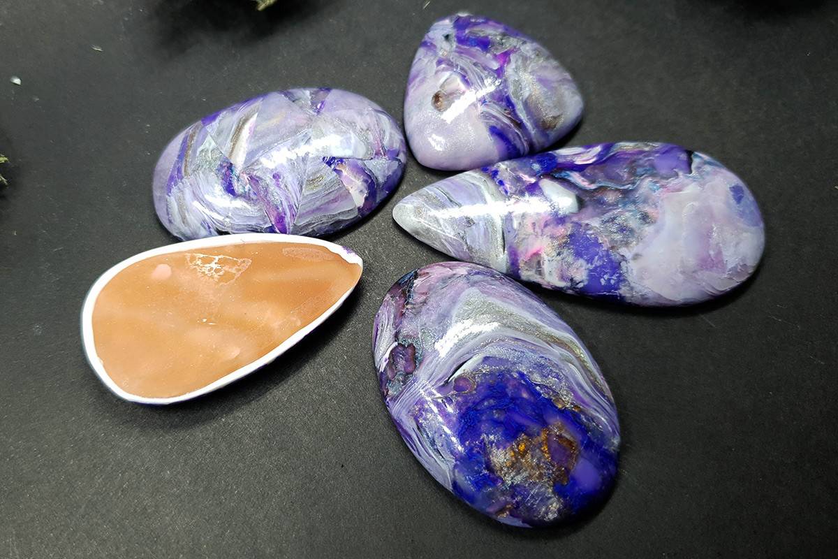 Faux Charoite clay stone 5 cabochons Cabochons SweetyBijou Cabochons