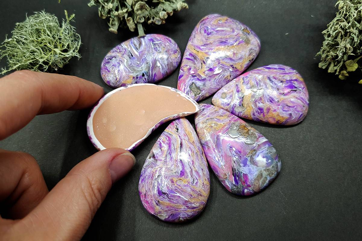 6 cabochons Faux Charoite Clay Stone Cabochons SweetyBijou Cabochons