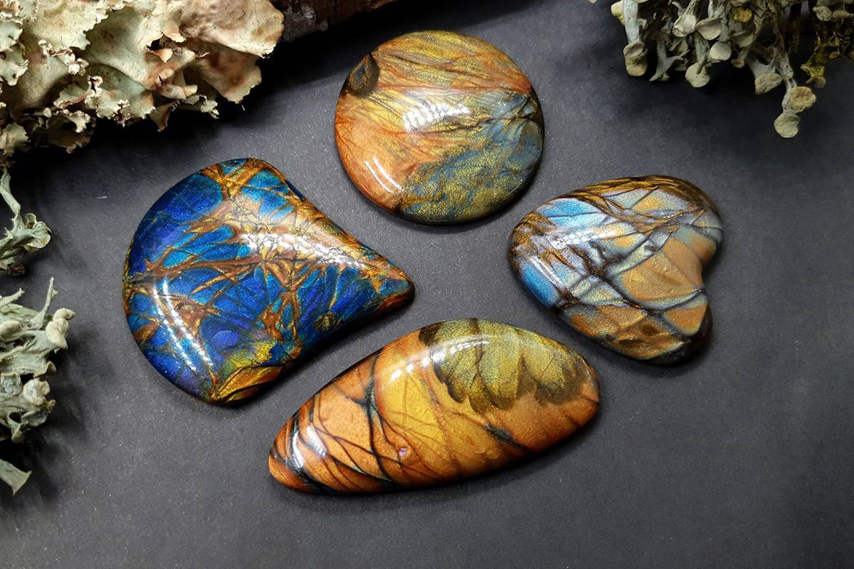 4 cabochons Faux Labradorite Stone #22 Cabochons SweetyBijou Cabochons Default Title