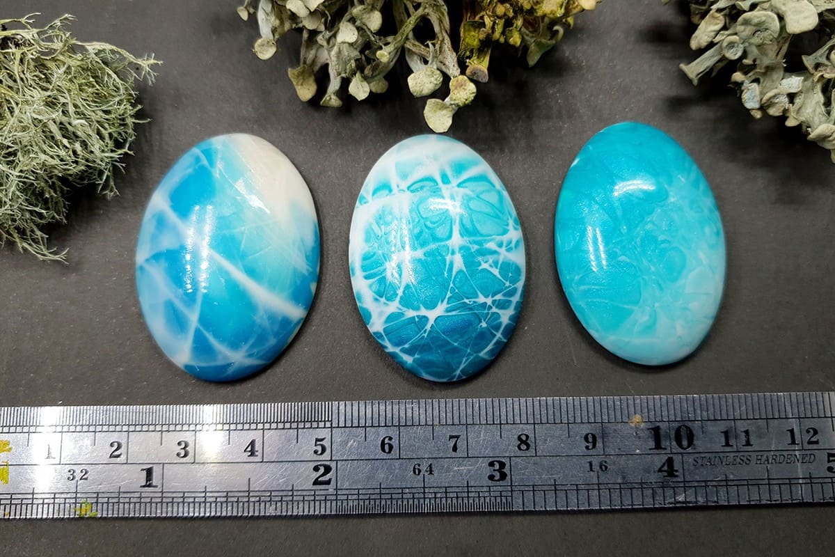 3 cabochons Faux Larimar Stone from Polymer Clay #4 Cabochons SweetyBijou Cabochons