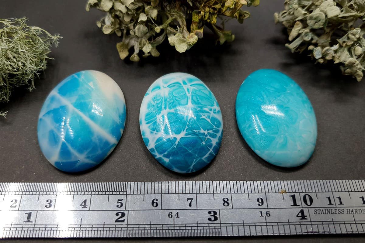 3 cabochons Faux Larimar Stone from Polymer Clay #4 Cabochons SweetyBijou Cabochons