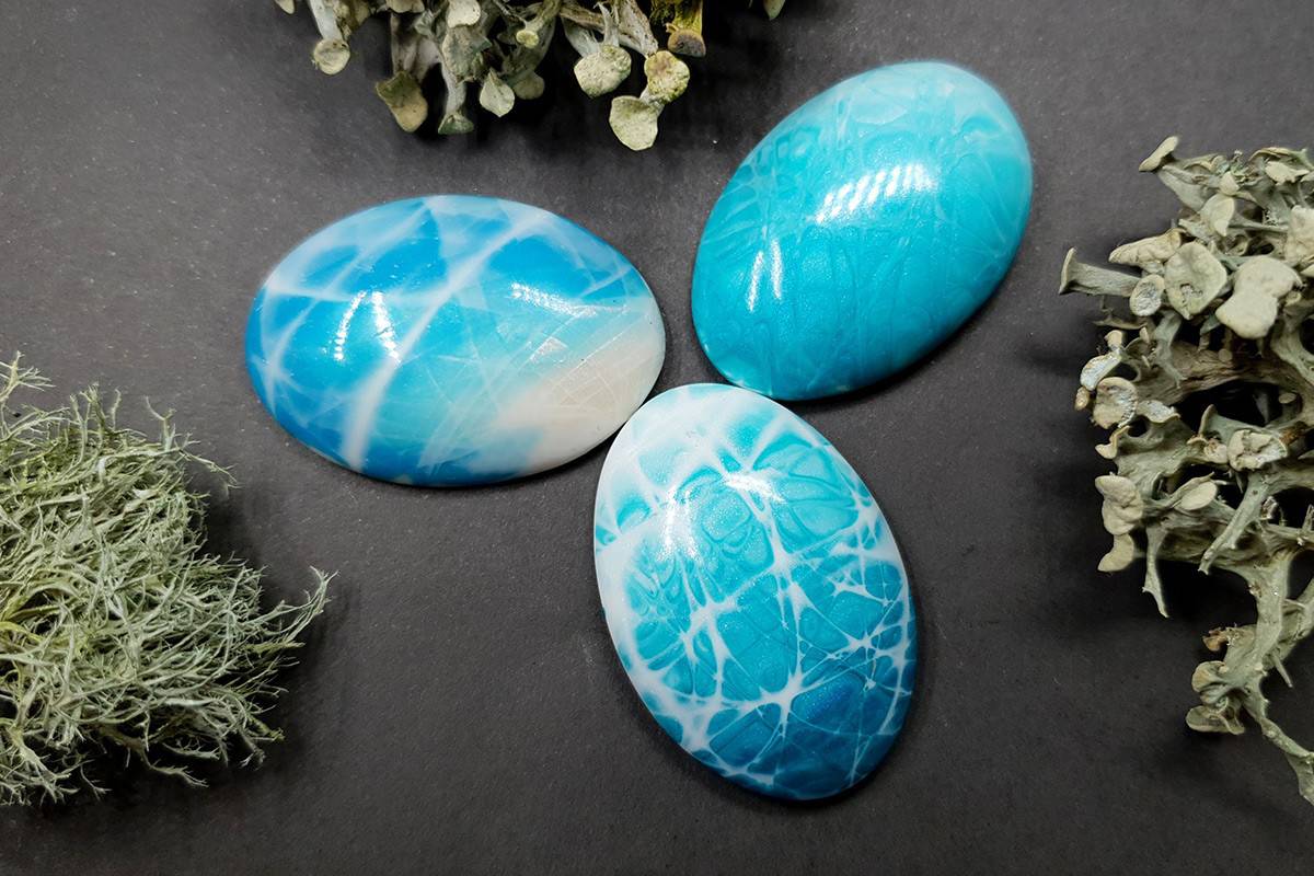 3 cabochons Faux Larimar Stone from Polymer Clay #4 Cabochons SweetyBijou Cabochons Default Title