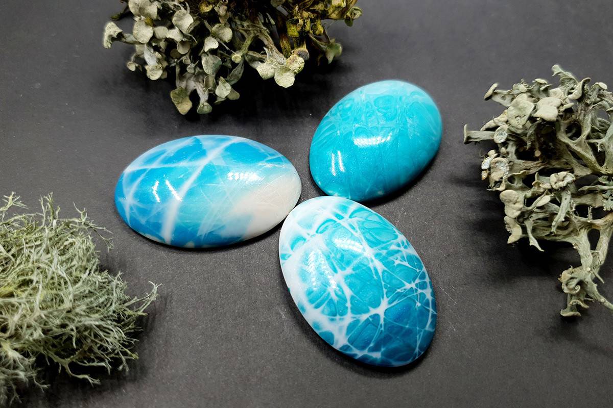 3 cabochons Faux Larimar Stone from Polymer Clay #4 Cabochons SweetyBijou Cabochons