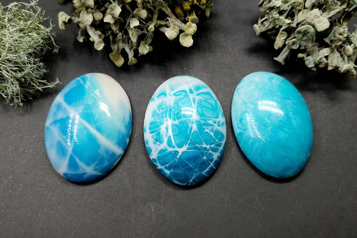 3 cabochons Faux Larimar Stone from Polymer Clay #4 Cabochons SweetyBijou Cabochons