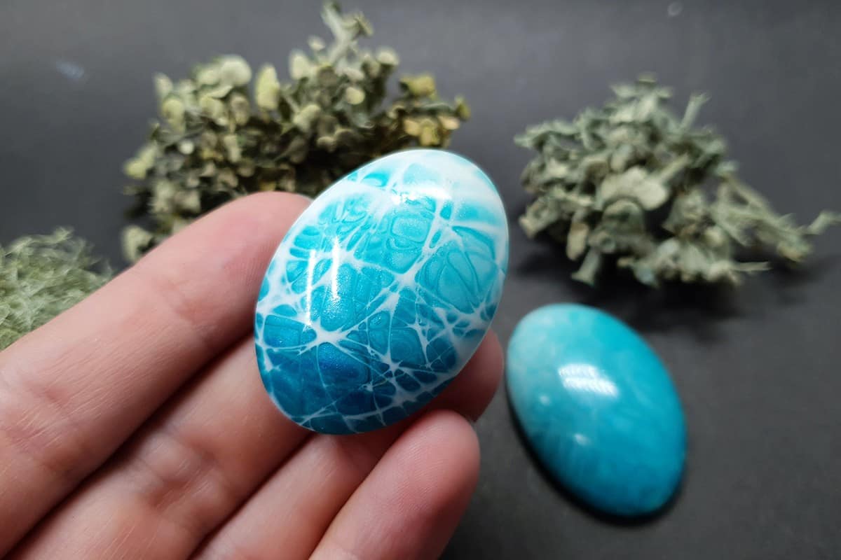 3 cabochons Faux Larimar Stone from Polymer Clay #4 Cabochons SweetyBijou Cabochons
