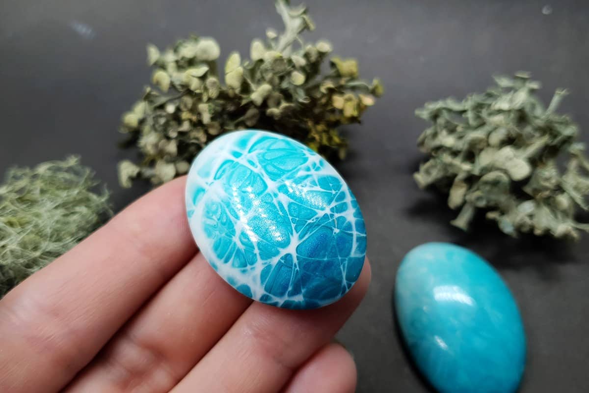3 cabochons Faux Larimar Stone from Polymer Clay #4 Cabochons SweetyBijou Cabochons