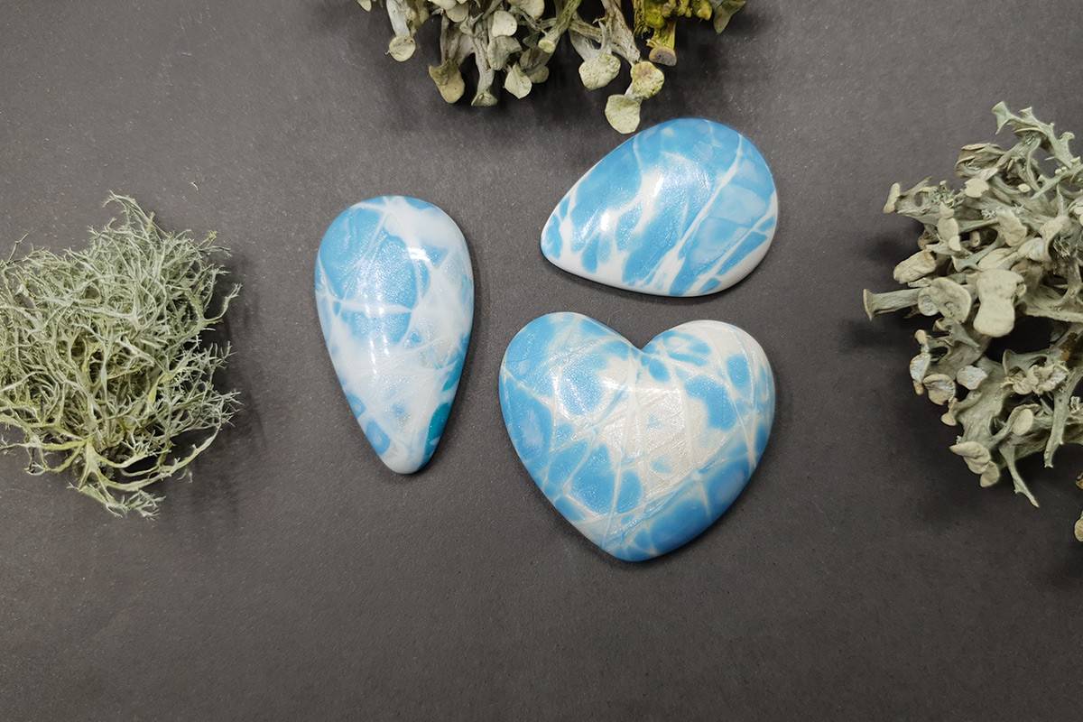 3 cabochons Faux Larimar Stone, Set #8 Cabochons SweetyBijou Cabochons Default Title