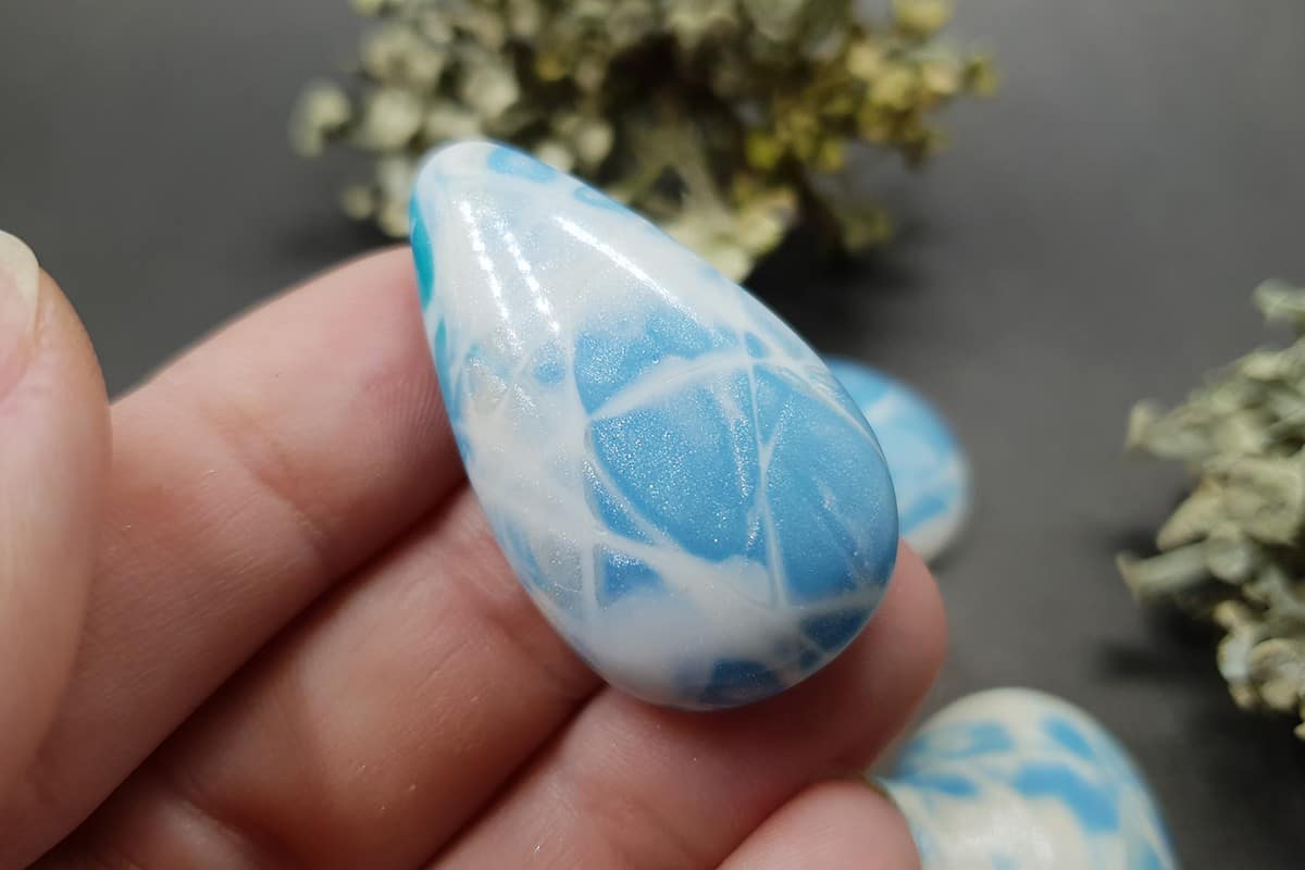 3 cabochons Faux Larimar Stone, Set #8 Cabochons SweetyBijou Cabochons