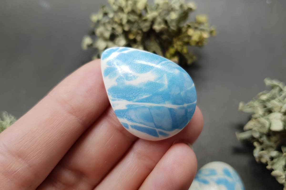 3 cabochons Faux Larimar Stone, Set #8 Cabochons SweetyBijou Cabochons