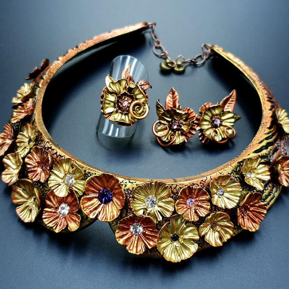 "Flowers in Metal" Jewelry Set Jewelry Set SweetyBijou Jewelry Default Title
