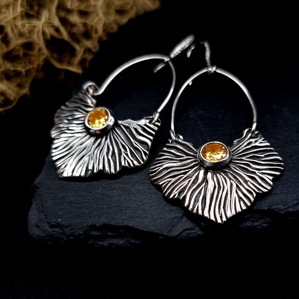 Fine Silver Earrings "The Corals" with Yellow CZ Earrings SweetyBijou Jewelry