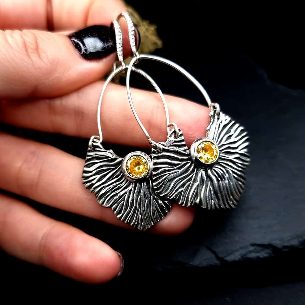 Fine Silver Earrings "The Corals" with Yellow CZ Earrings SweetyBijou Jewelry