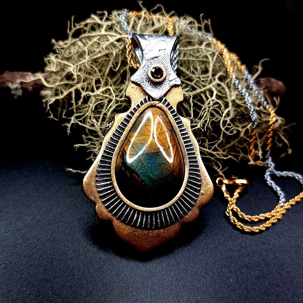 Unique polymer clay pendant "Golden Energy" Pendant SweetyBijou Jewelry