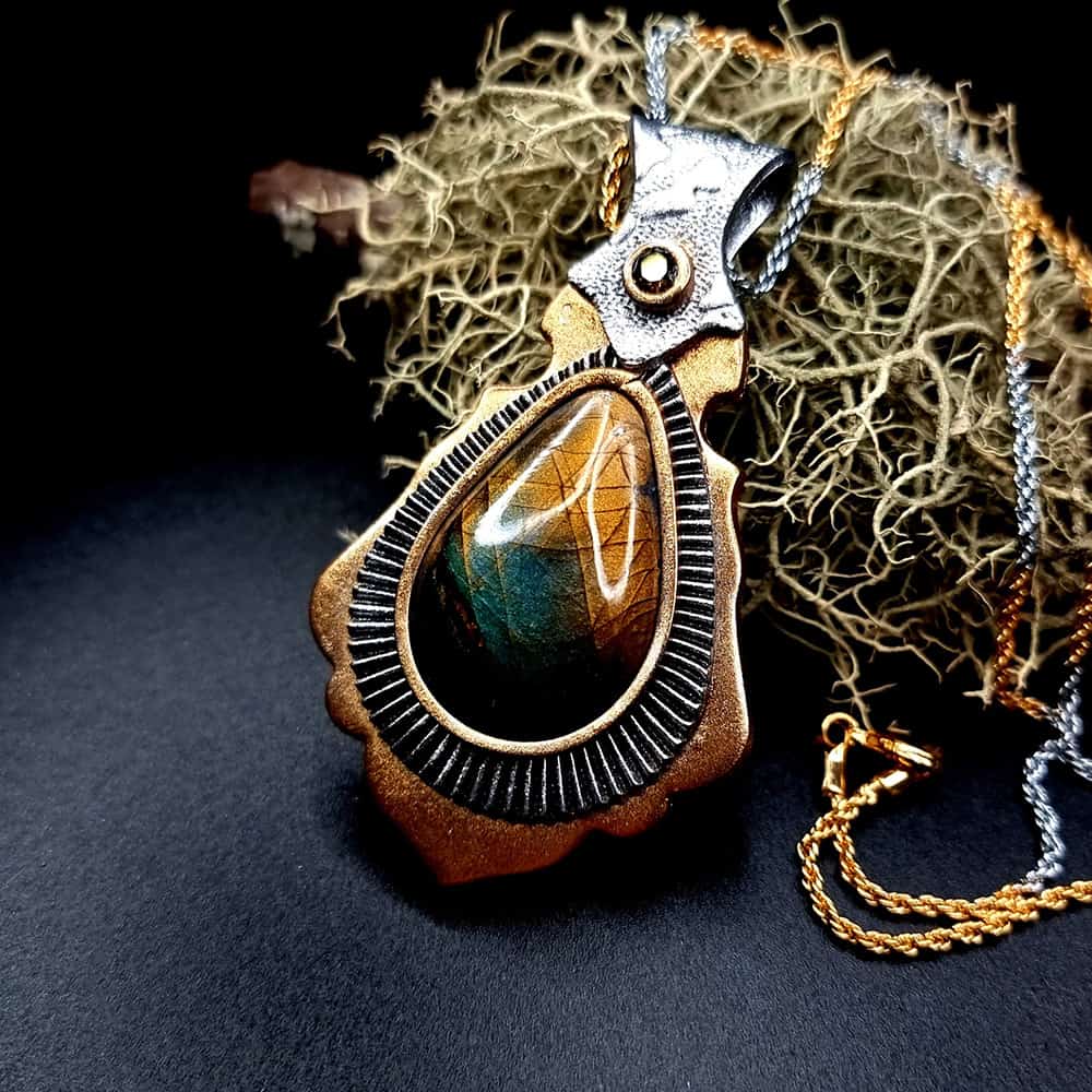 Unique polymer clay pendant "Golden Energy" Pendant SweetyBijou Jewelry