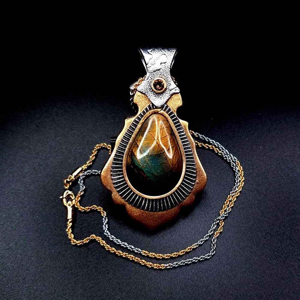 Unique polymer clay pendant "Golden Energy" Pendant SweetyBijou Jewelry