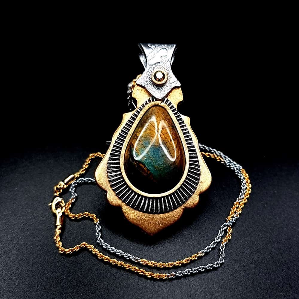 Unique polymer clay pendant "Golden Energy" Pendant SweetyBijou Jewelry