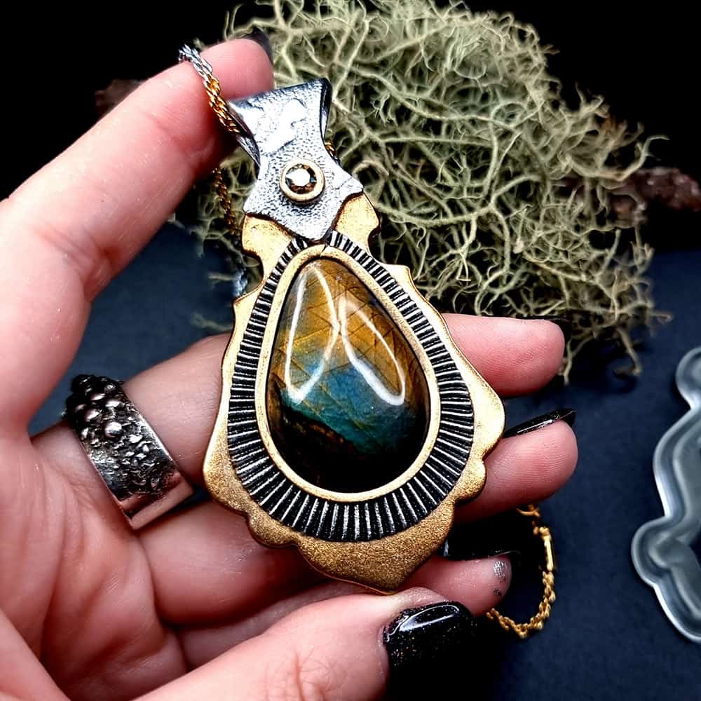 Unique polymer clay pendant "Golden Energy" Pendant SweetyBijou Jewelry