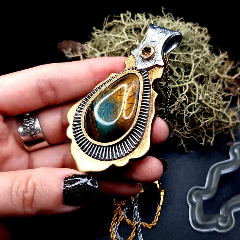 Unique polymer clay pendant "Golden Energy" Pendant SweetyBijou Jewelry