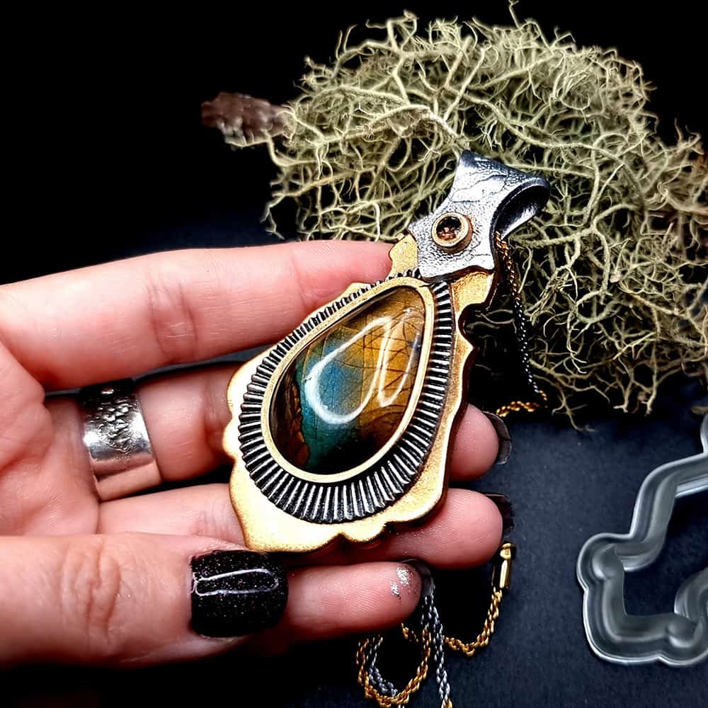 Unique polymer clay pendant "Golden Energy" Pendant SweetyBijou Jewelry