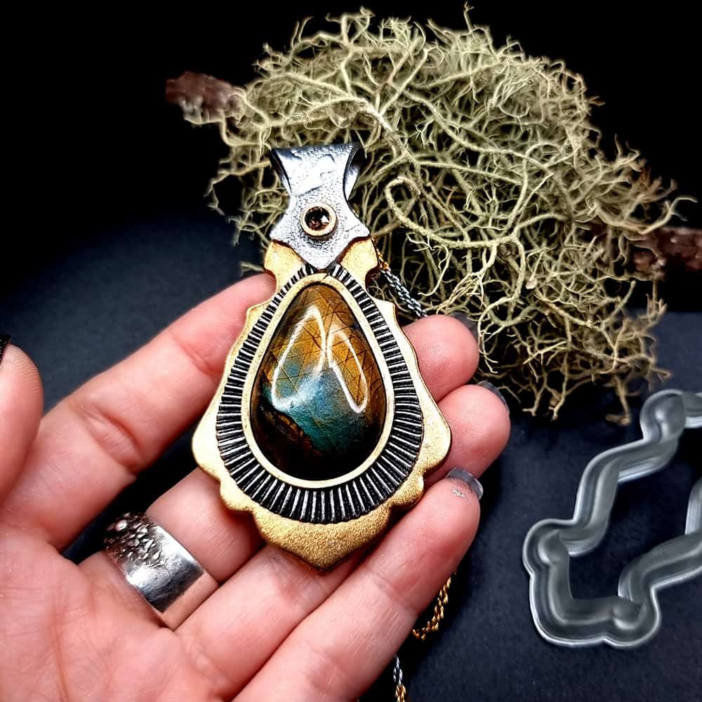 Unique polymer clay pendant "Golden Energy" Pendant SweetyBijou Jewelry