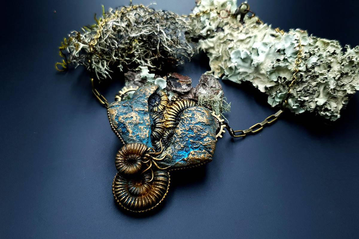 Polymer clay Pendant Fosilized Treasure Pendant SweetyBijou Jewelry