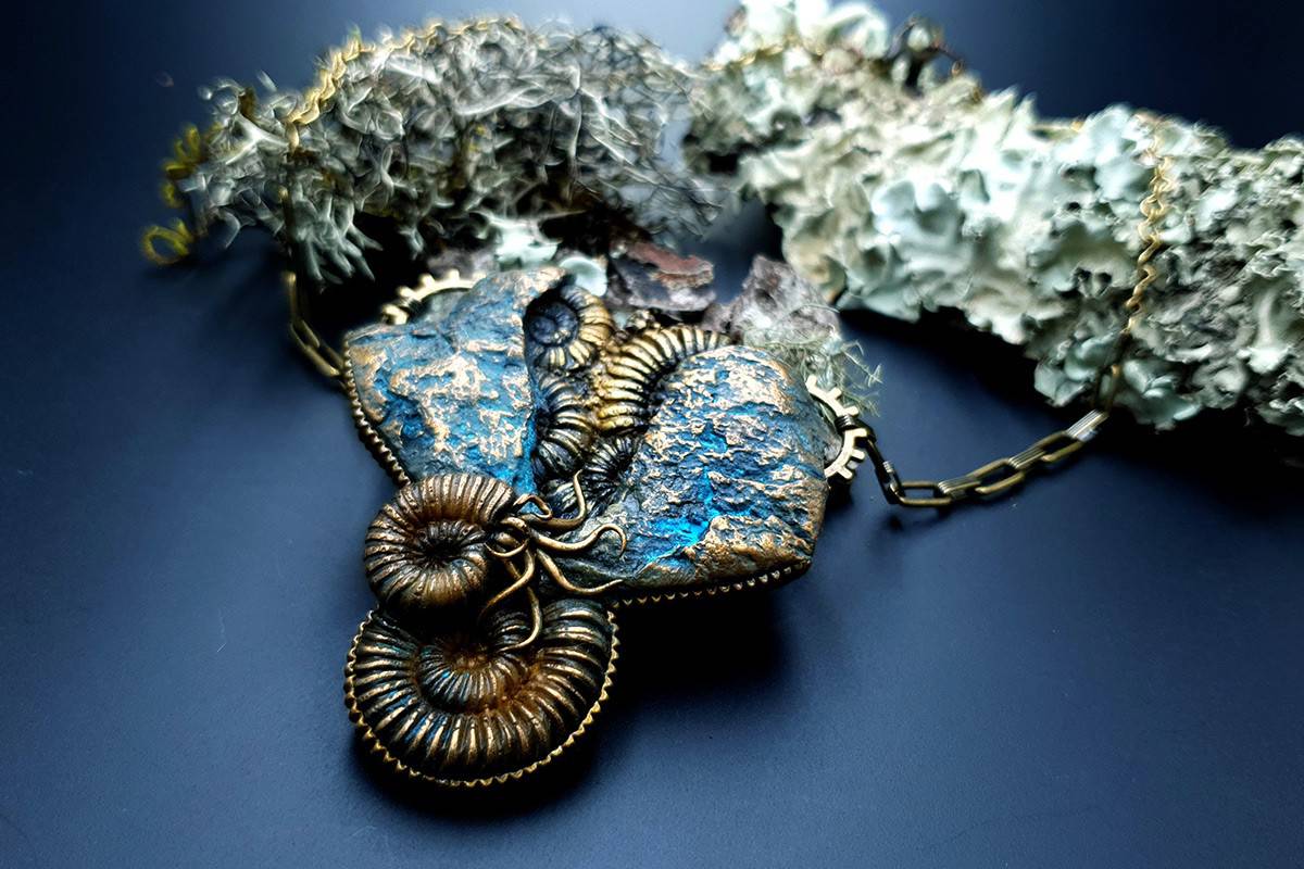 Polymer clay Pendant Fosilized Treasure Pendant SweetyBijou Jewelry