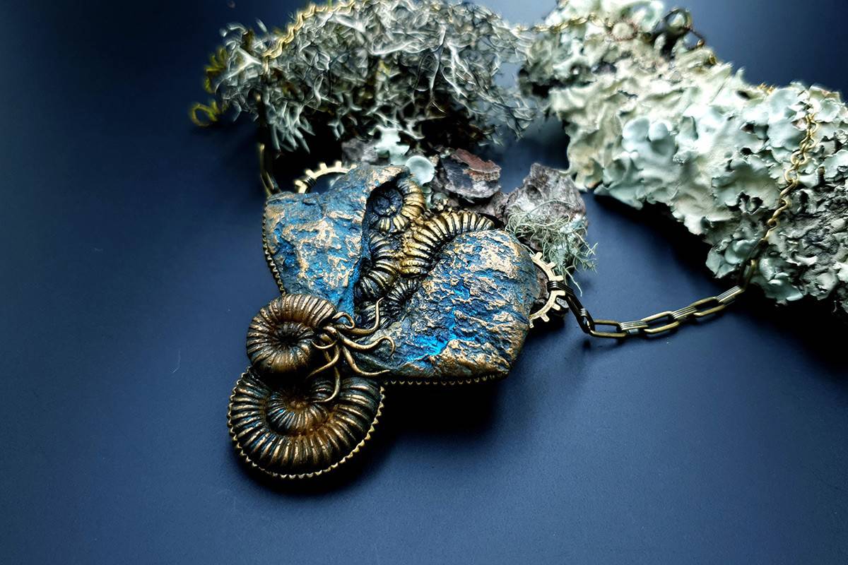 Polymer clay Pendant Fosilized Treasure Pendant SweetyBijou Jewelry