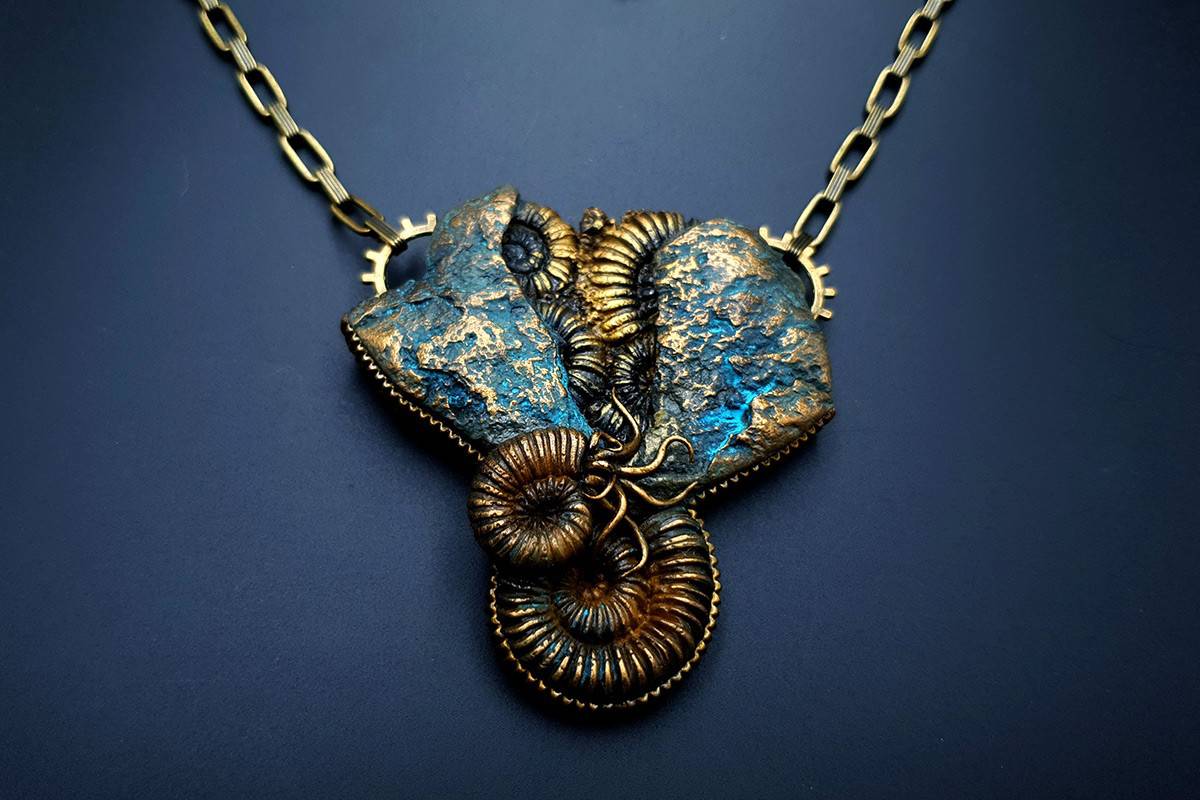 Polymer clay Pendant Fosilized Treasure Pendant SweetyBijou Jewelry