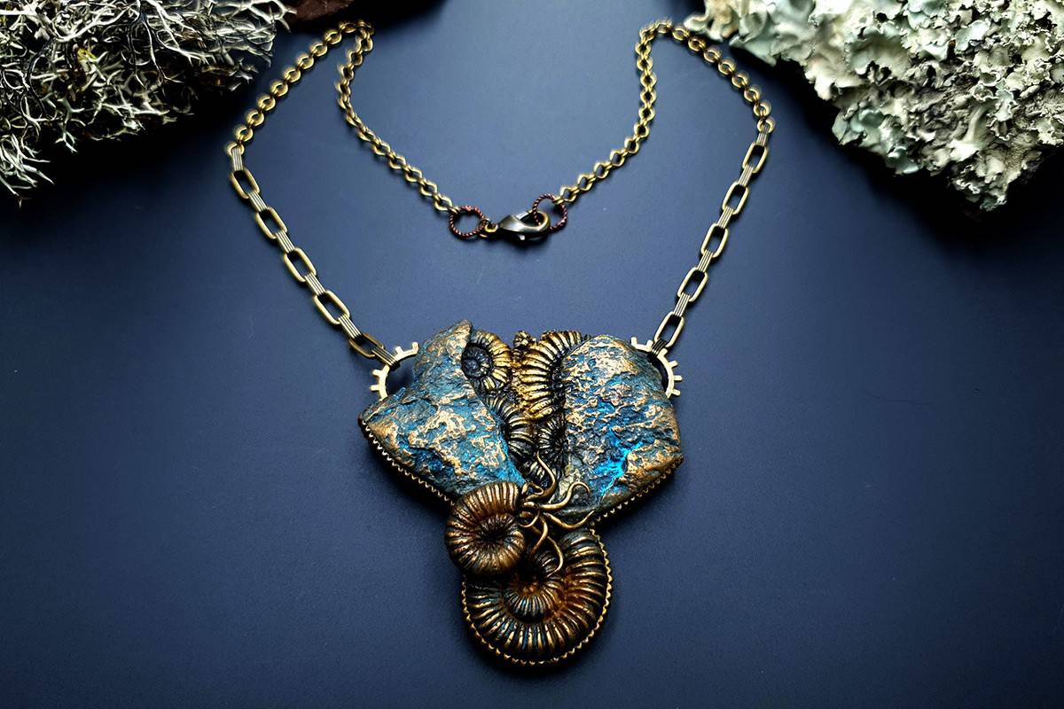 Polymer clay Pendant Fosilized Treasure Pendant SweetyBijou Jewelry