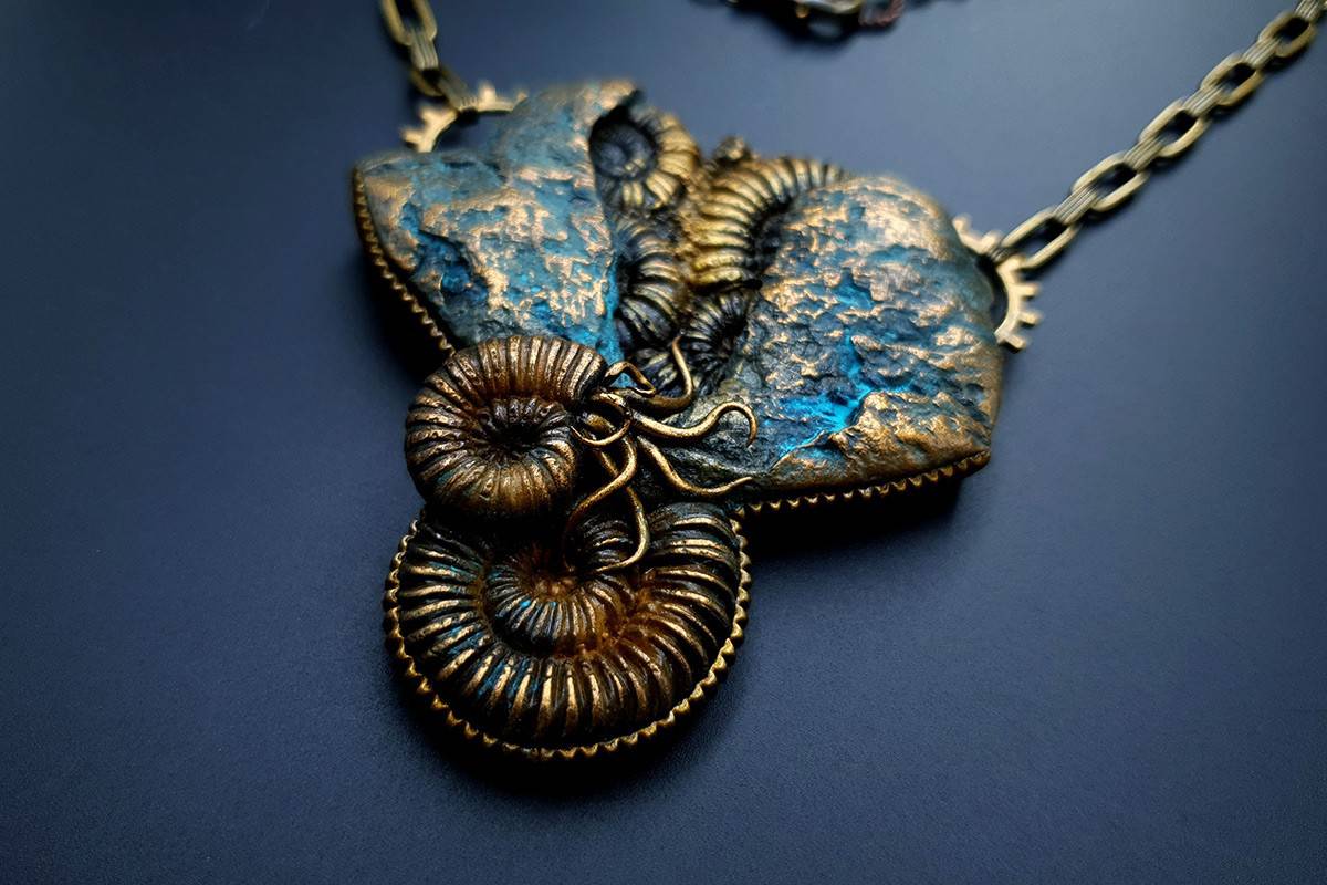 Polymer clay Pendant Fosilized Treasure Pendant SweetyBijou Jewelry