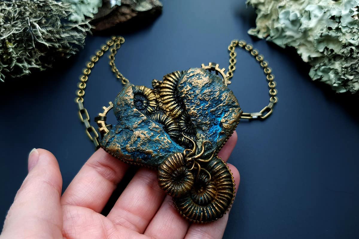 Polymer clay Pendant Fosilized Treasure Pendant SweetyBijou Jewelry