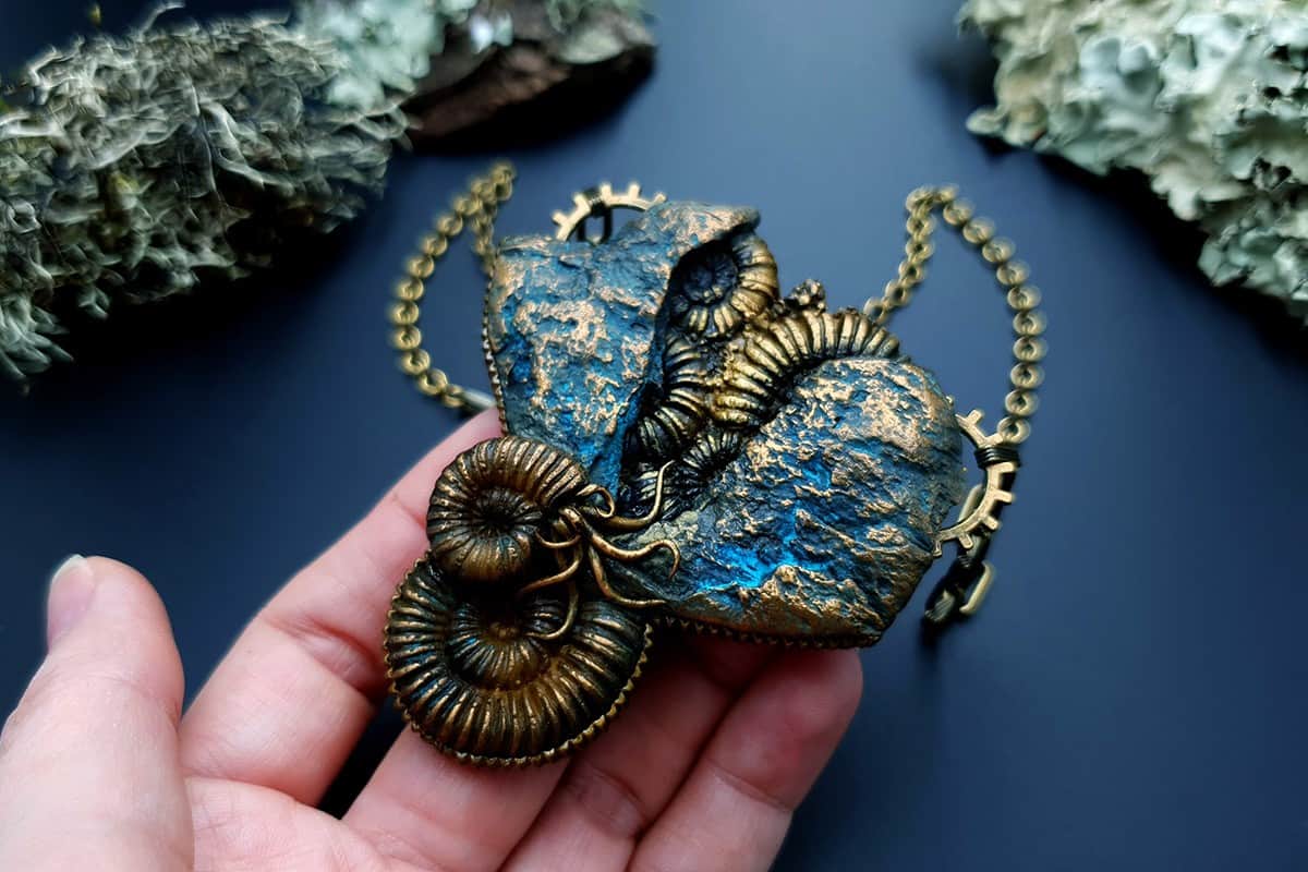Polymer clay Pendant Fosilized Treasure Pendant SweetyBijou Jewelry