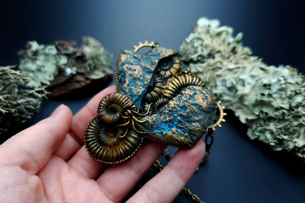 Polymer clay Pendant Fosilized Treasure Pendant SweetyBijou Jewelry