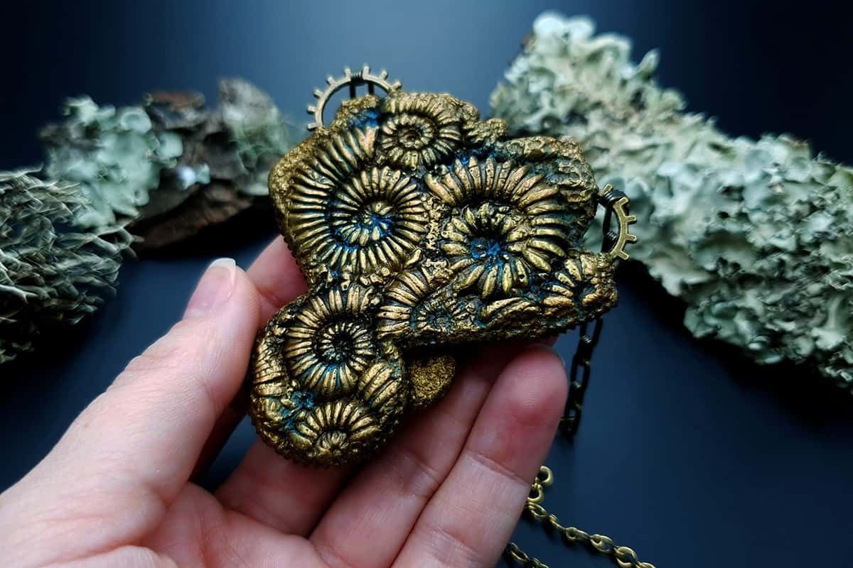 Polymer clay Pendant Fosilized Treasure Pendant SweetyBijou Jewelry