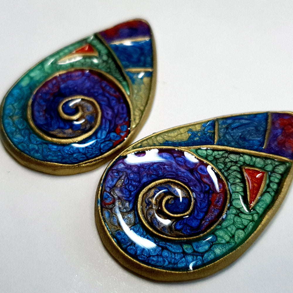 Cloisonne Enamel Earrings #1 - 115x85mm
