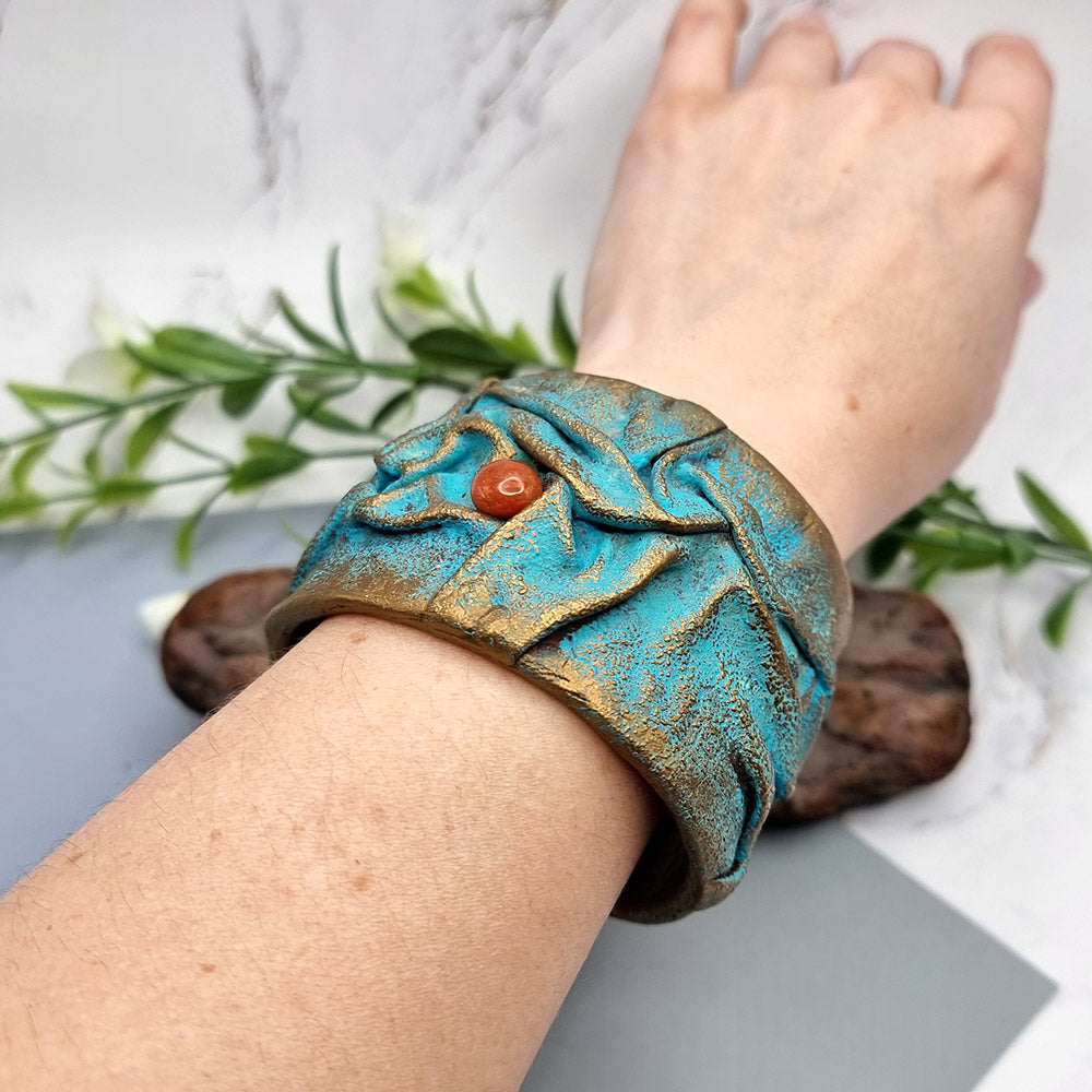 Stylish Golden Blue Unique Polymer Clay Bracelet Bracelet SweetyBijou Jewelry   