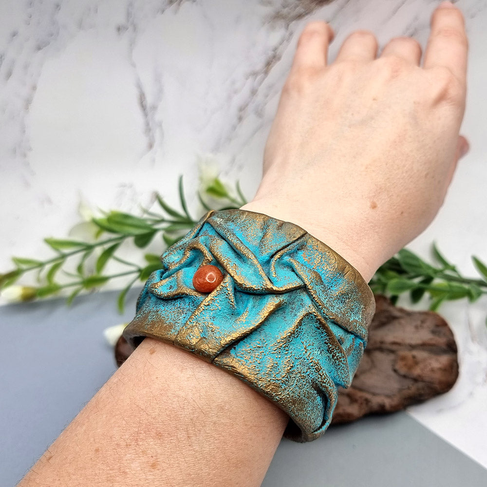 Stylish Golden Blue Unique Polymer Clay Bracelet Bracelet SweetyBijou Jewelry   