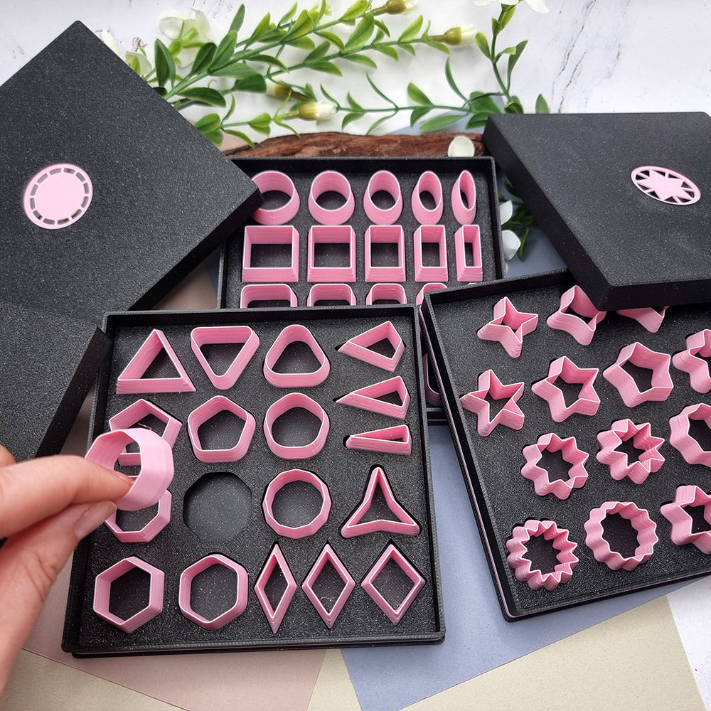 52pcs Mini Geometric Polymer Clay Cutters in 3 Luxury Boxes, size 2cm each