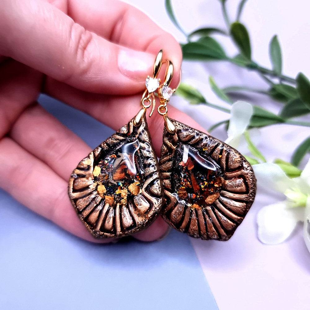 Evening Earrings Dark Gold Drops