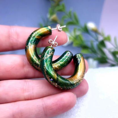 Emerald Huggie Earrings Round Large