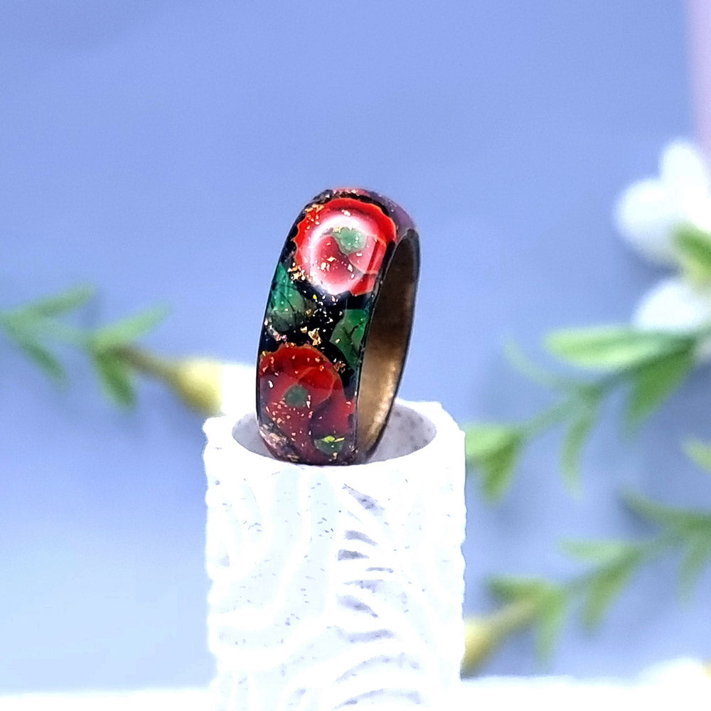 Sparkling Opal Poppy Flowers Rings, Size 8